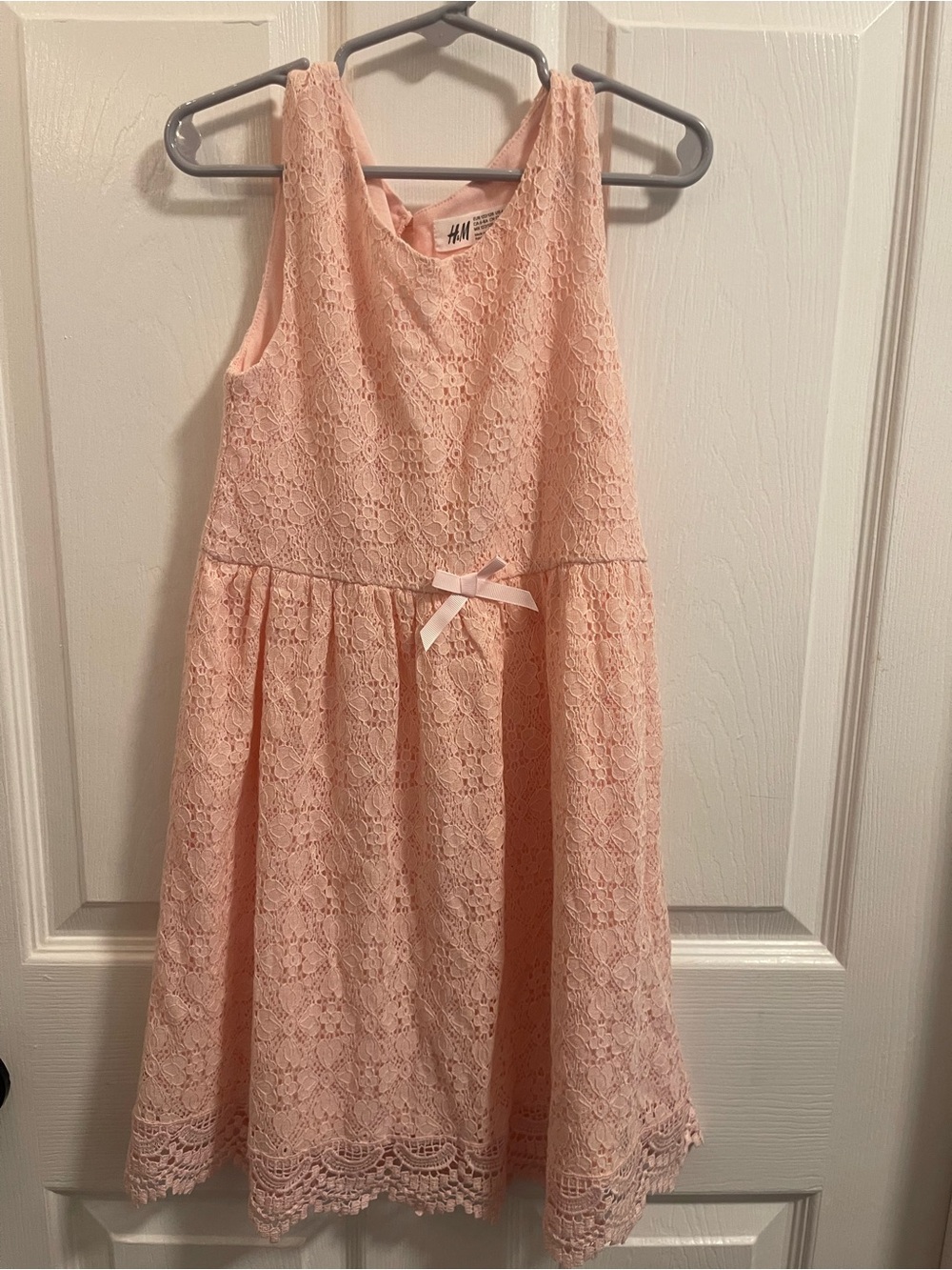 H&M Girls Light Peach Lace Party Dress with Waist Bow
